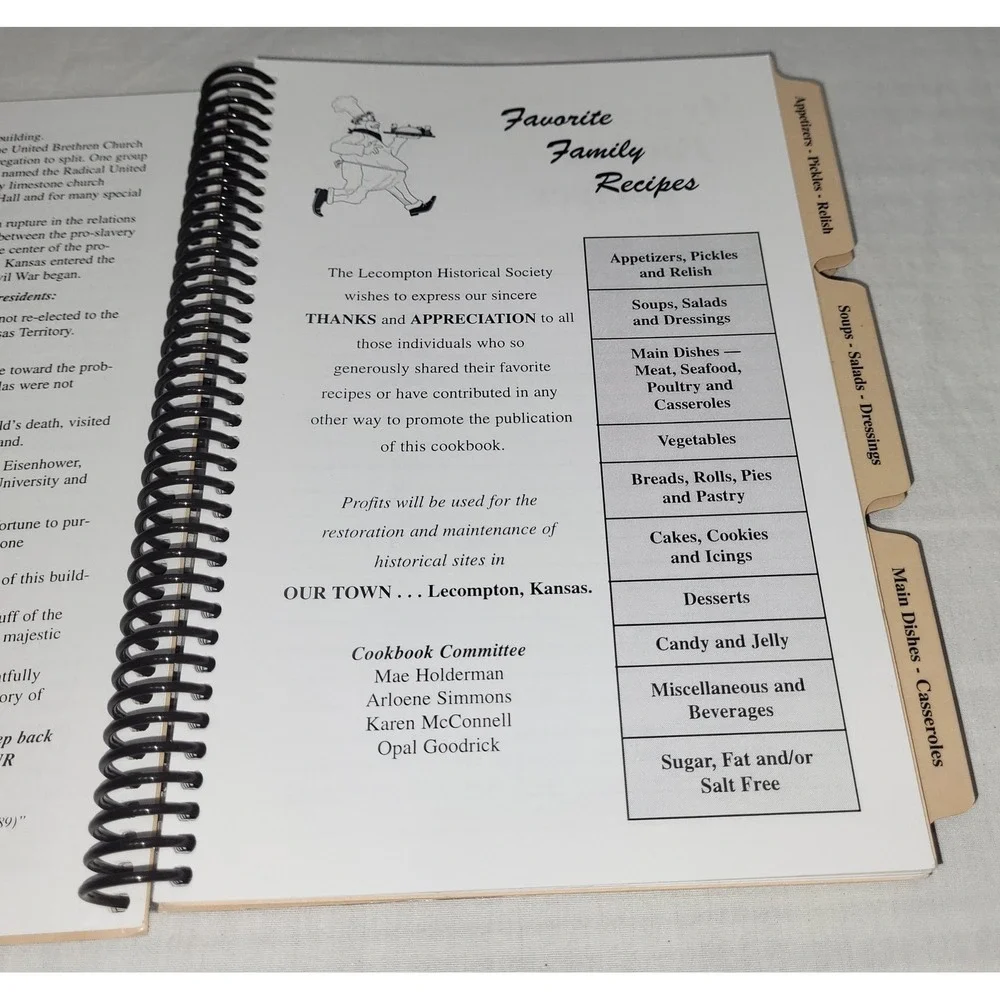 Lecompton Historical Society Cookbook Tan Kansas Recipes Spiral Vintage